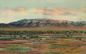 Vintage Postcard 1950'S Sandia Mountains Sunset Snow Albuquerque New Mexico NM