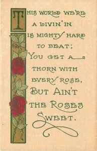 Vintage Raymond Howe Arts & Crafts Style Postcard; Rose Motif, Roses with Thorns