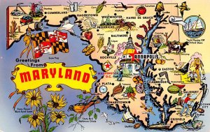 Greetings from Maryland USA Map Unused 