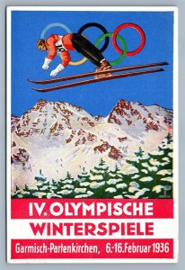 1936 OLYMPIC GAMES GERMANY VINTAGE POSTCARD w/ STAMP SKIING