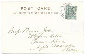 London to Upper Teddington, England 1903 Post Card Houses of Parliament, Perfin