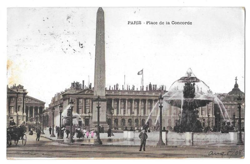 Paris France Place de Concorde Fountain Vintage Postcard