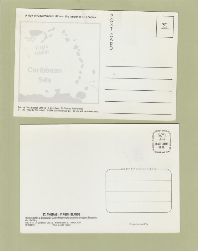 Lot of Two Postcatds St. Thomas Virgin Islands Harbor Castle Hotel