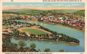 Vintage Postcard Wheeling Island Ohio River Business Section Wheeling W Virginia