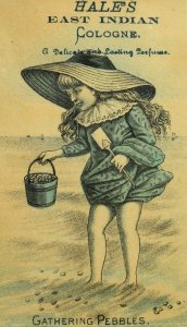 1870's Hale's East Indian Cologne Girl At Beach Quack medicine Trade Card F92