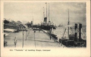 Liverpool England Steamship Steamer Teutonic at Landing Vintage Postcard