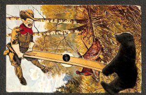 PRESIDENT TEDDY ROOSEVELT ON SEE-SAW BEAR MECHANICAL NOVELTY POSTCARD (c.1908)