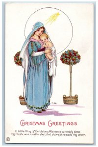 Christmas Postcard Greetings Religious Holly Berries Embossed c1910's Antique