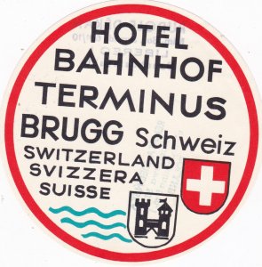 Switzerland Brugg Hotel Bahnhof Terminus Vintage Luggage Label sk1985