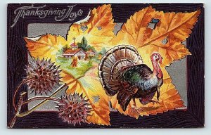 THANKSGIVING Embossed Greeting w/ TURKEY, MAPLE LEAF 1909 Postcard