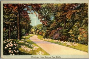Greetings from Suttons Bay MI c1948 Vintage Postcard A34