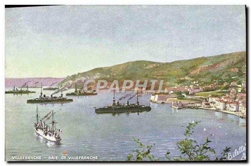 Old Postcard Villeranche Villefranche Bay Ships