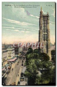 Postcard Old Paris Rue de Rivoli and the Tour St Jacques