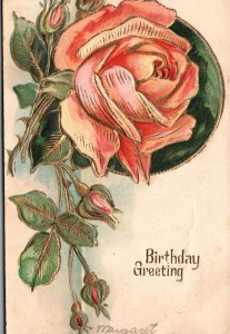 Vintage Postcard 1910's Birthday Greeting Rose Flower Design Card Letter