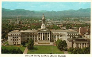 Denver Colorado, City & County Building Bannock Street Aerial Vintage Postcard