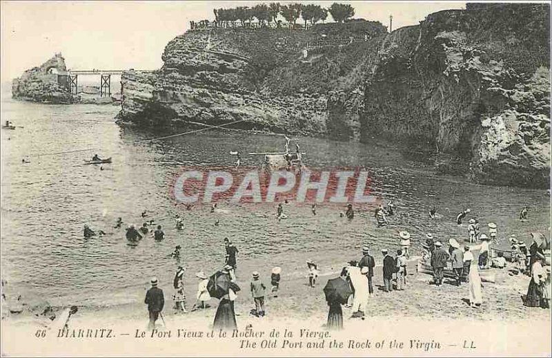 Old Postcard Biarritz Le Vieux Port and the Rock of the Virgin