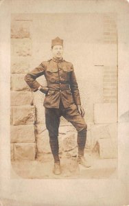 RPPC SOLDIER IN EUROPE WW1 MILITARY REAL PHOTO POSTCARD (c. 1919)