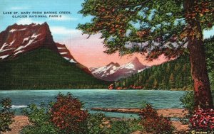 Glacier National Park Montana, Lake St. Mary from Baring Creek, Vintage Postcard