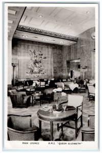 1948 R.M.S. Queen Elizabeth Interior Main Lounge Britain RPPC Photo Postcard 