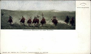 Cowboys Racing on the Plains Rocky Mountains c1900 Private Mailing Card Postcard