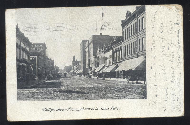 SIOUX FALLS SOUTH DAKOTA DOWNTOWN PHILIPS AVENUE STREET SCENE VINTAGE POSTCARD