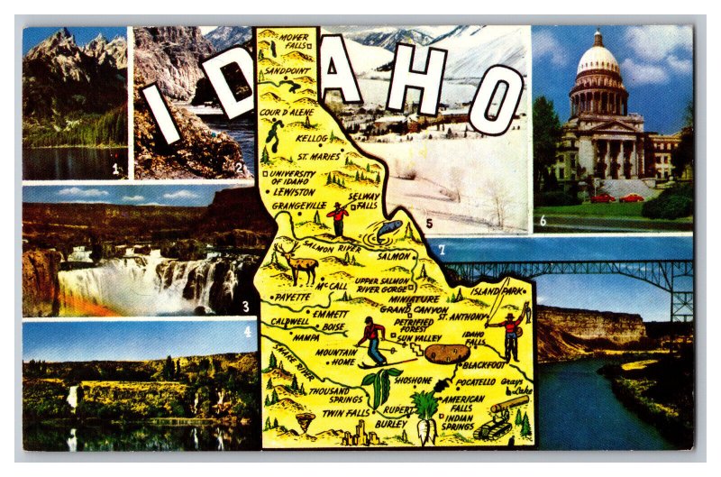 Postcard ID Idaho Vintage Standard Multi View Map Card 