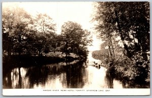 Postcard Sparrow Lake Ontario c1941 Kashe River near Hotel Torpitt Scenic Canoes