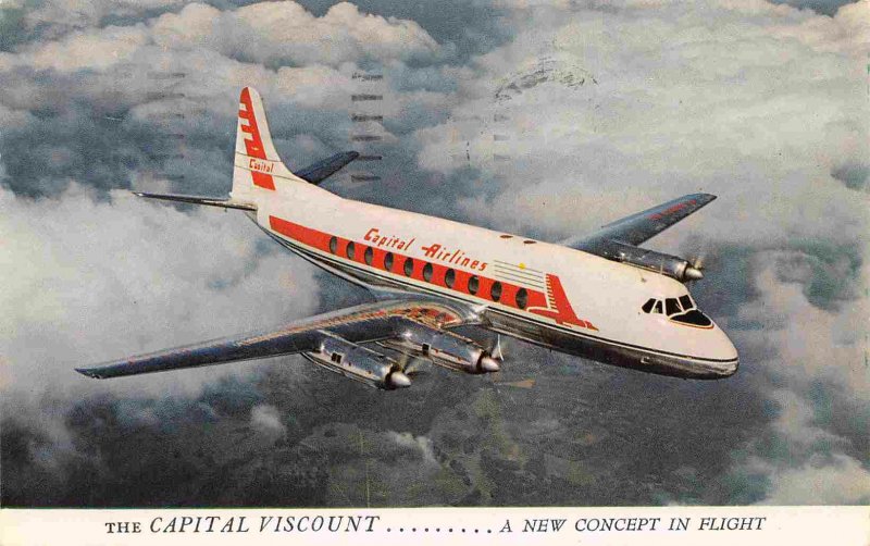 Capital Airlines Viscount Turbo Prop Plane Aircraft 1957 postcard