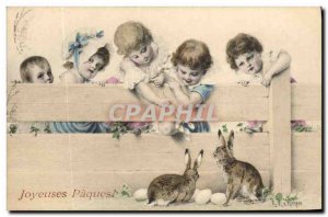 Old Postcard Bunny Rabbits Children