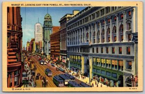 Vtg San Francisco California CA Market Street View Downtown 1930s Linen Postcard