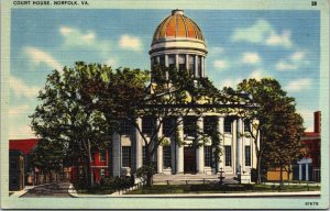 Court House Norfolk Virginia Linen Postcard C037