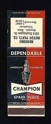 Champion Spark Plugs Match Cover, Norwood Motor Parts, Norwood, Massachusetts/MA