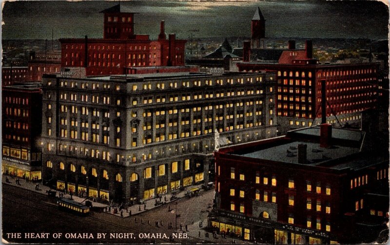 Postcard The Heart of Omaha by Night in Omaha, Nebraska~3032