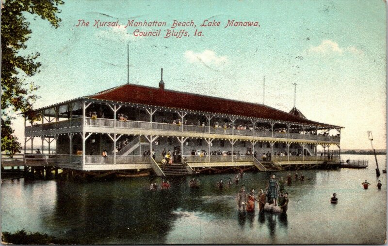 COUNCIL BLUFFS IA Iowa The Kursal Manhatten Beach Lake Manawa 1910 Postcard