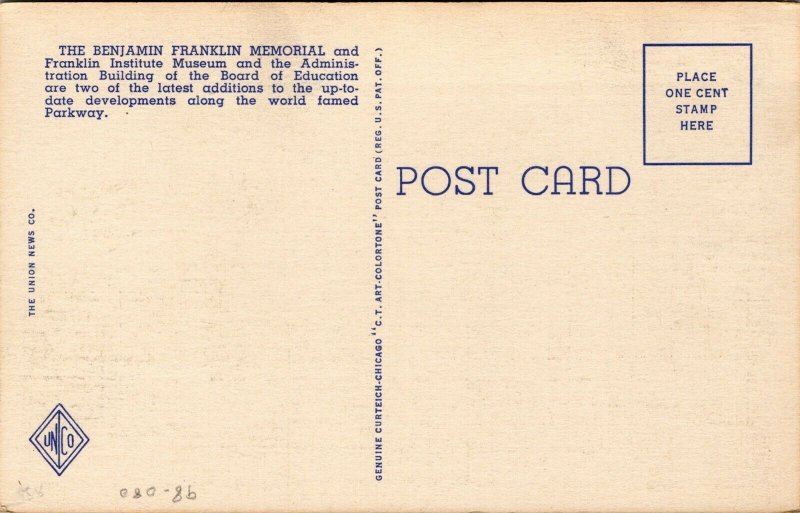 Vtg Philadelphia Pennsylvania PA Franklin Museum & Board of Education Postcard