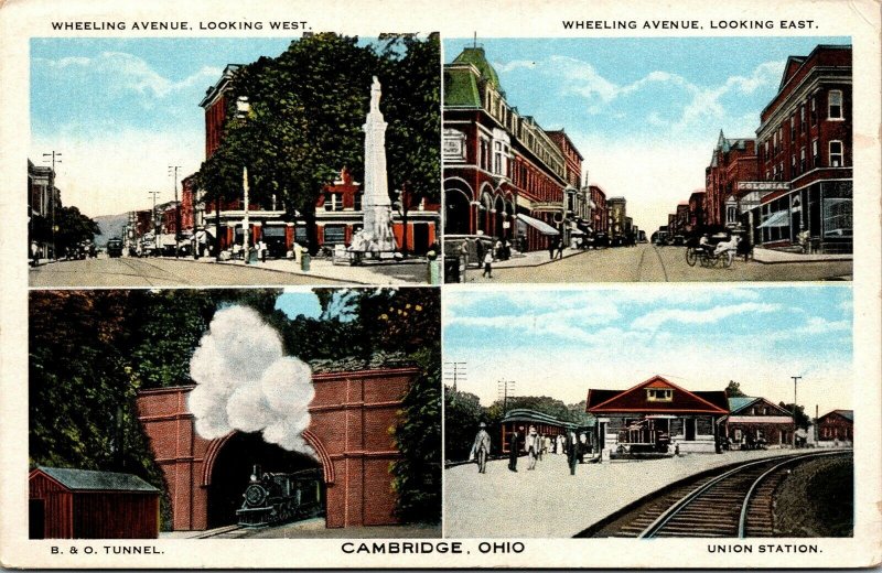 Vtg Cambridge Ohio OH Wheeling Avenue B&O Tunnel Union Station 1920s Postcard