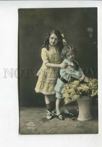 427290 BIRTHDAY Wish Kids Flowers Vintage Greeting PHOTO PC