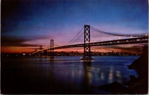 Bay Bridge Night Silhouette San Francisco CA California Postcard VTG UNP Vintage