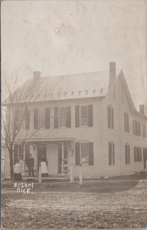 RPPC Postcard View Street and House Bethel PA People Sitting on Porch #2