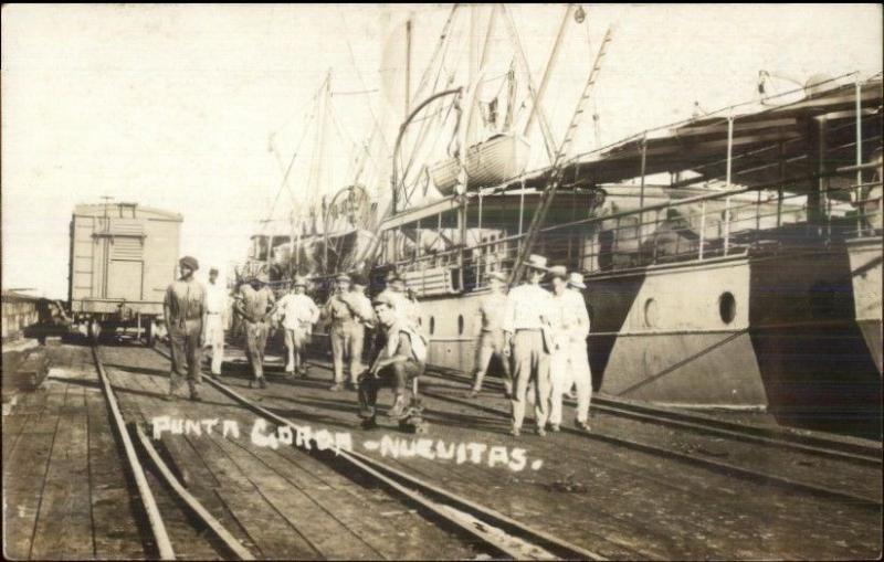 Cuba Ships RR Car Dock Workers Punta Gorda Nuevitas c1920 Real Photo Postcard