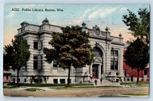 Racine Wisconsin Postcard Public Library Exterior Building c1916 Vintage Antique