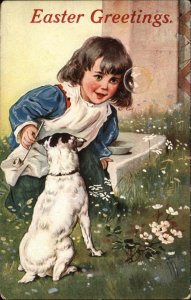 G.A. Novelty Art Series Little Girl with Puppy Dog Blowing Bubbles c1910 PC