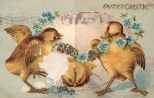 Easter Greetings Chicks Egg Petals Holiday Eastertide Wish Vintage Postcard 190