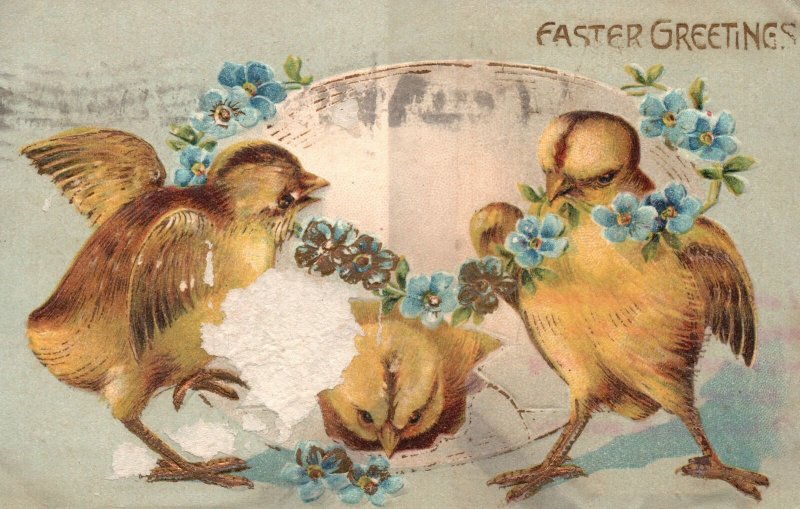 Easter Greetings Chicks Egg Petals Holiday Eastertide Wish Vintage Postcard 190