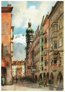 Vintage Postcard Innsbruck Herzog Friedrich Strabe Street & Town Scene