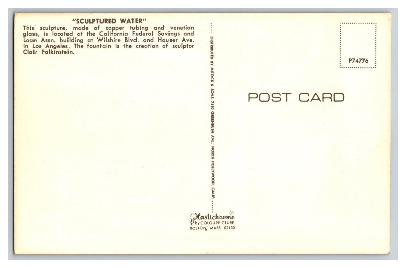 Postcard CA Sculptured Water Los Angeles California Vintage Standard View Card 