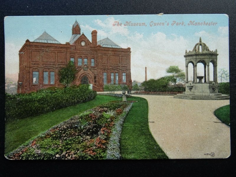 Manchester QUEENS PARK The Museum & Water Fountain c1904 Postcard by Valentine