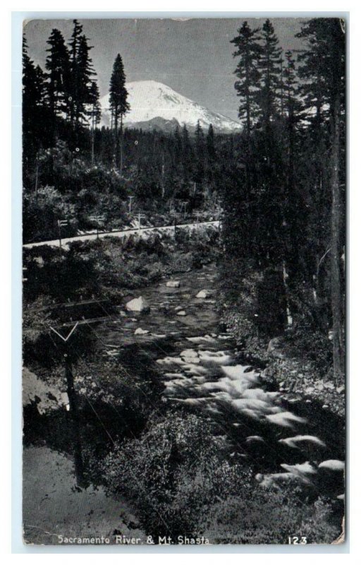 SHASTA SPRINGS Area, CA  ~ MT SHASTA & River View 1928 Siskiyou County Postcard