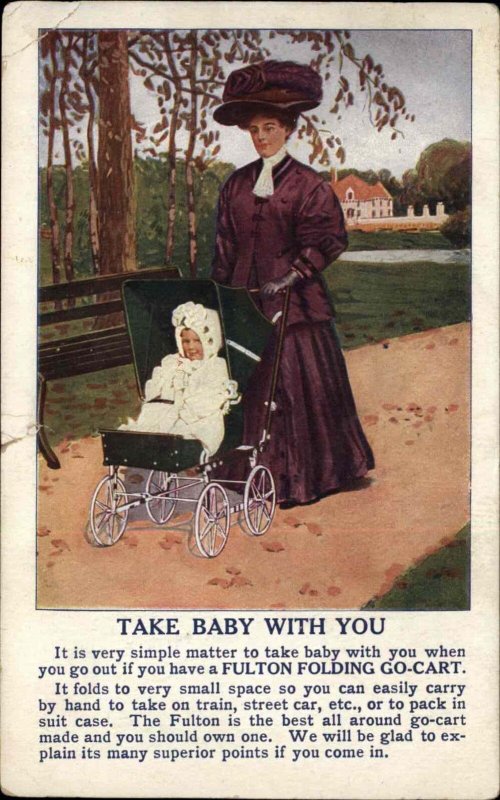 Baby Stroller Advertising Fulton Folding Go-Cart c1910 Postcard