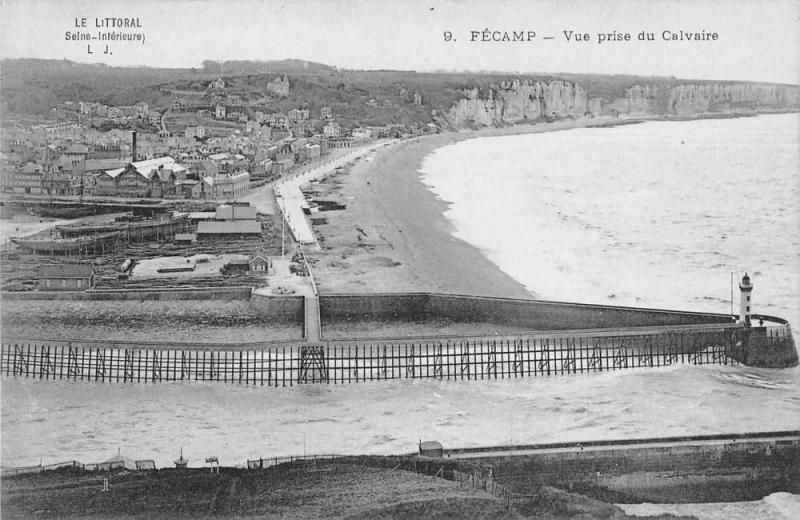 Fecamp France Calvaire Lighthouse Beach Scene Antique Postcard J79334